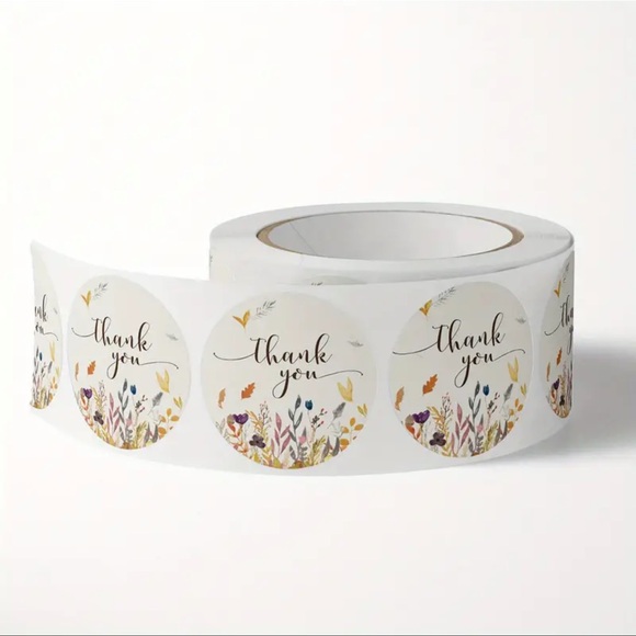 500pcs Floral Glossy Finish Round Thank You Labels - Picture 2 of 4